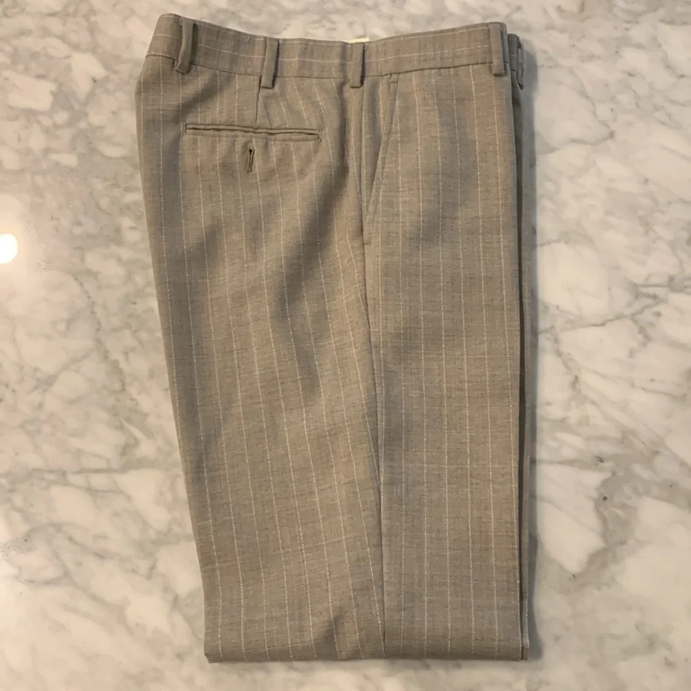 Brooks brother beige pinstripe wool suit, 40L blazer, 34” waist pant